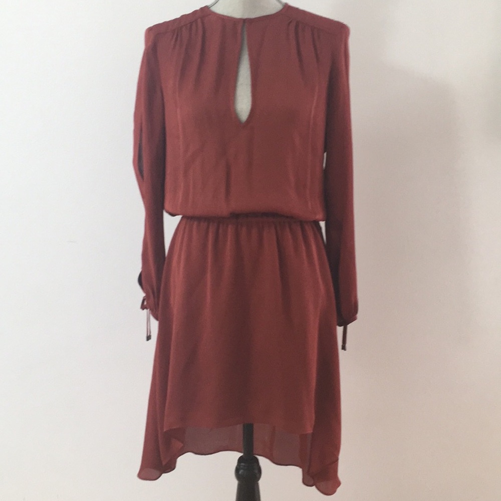 Haute Hippie 100% Silk Russet High Low open sleeve
